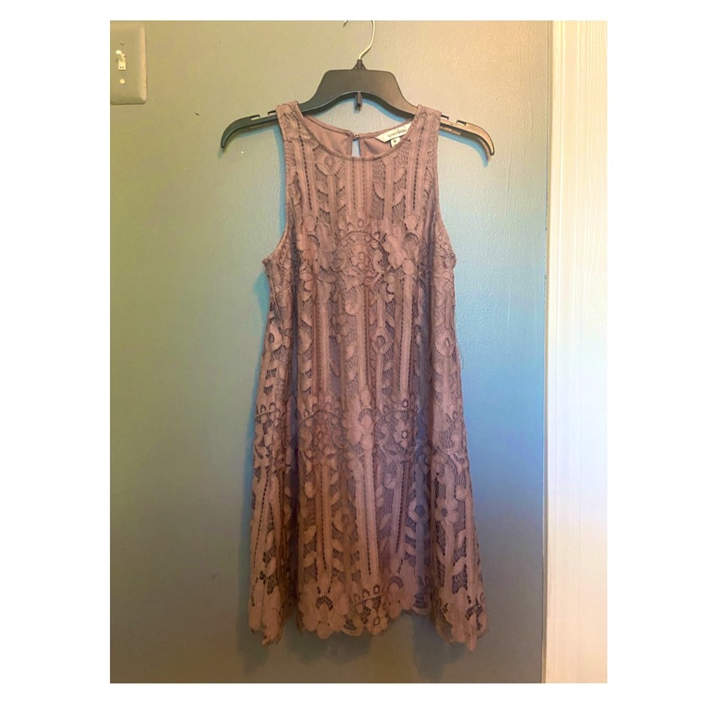 Mauve laced floral mini dress